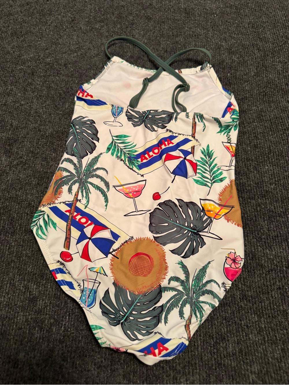 Kids Aloha Tropical Print One-Piece Swimsuit White Multicolor Size 7/8 - Picture 2 of 3